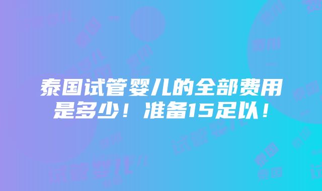 泰国试管婴儿的全部费用是多少！准备15足以！