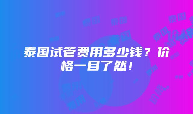 泰国试管费用多少钱？价格一目了然！