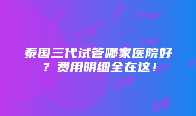 泰国三代试管哪家医院好？费用明细全在这！