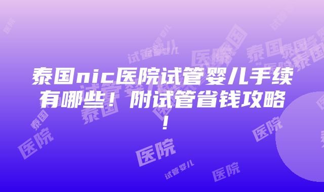 泰国nic医院试管婴儿手续有哪些！附试管省钱攻略！