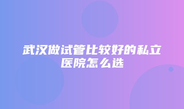 武汉做试管比较好的私立医院怎么选