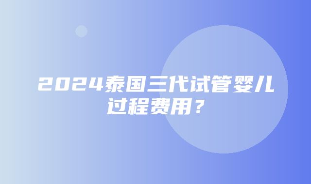 2024泰国三代试管婴儿过程费用？