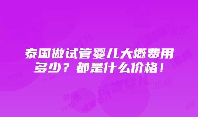 泰国做试管婴儿大概费用多少？都是什么价格！