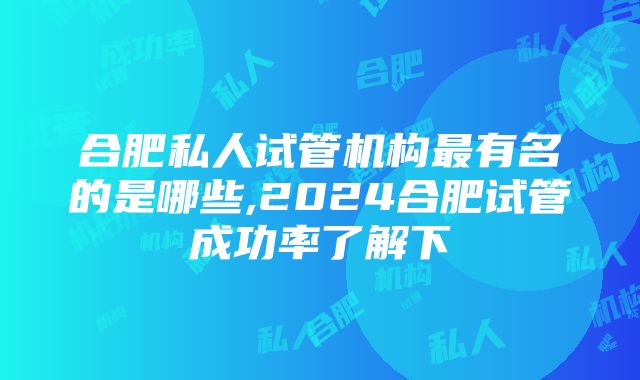 合肥私人试管机构最有名的是哪些,2024合肥试管成功率了解下