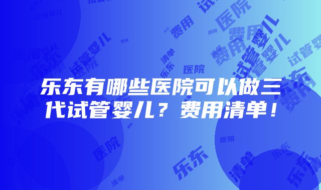 乐东有哪些医院可以做三代试管婴儿？费用清单！