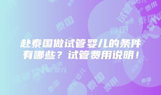 赴泰国做试管婴儿的条件有哪些？试管费用说明！