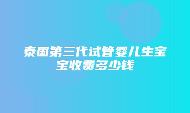 泰国第三代试管婴儿生宝宝收费多少钱