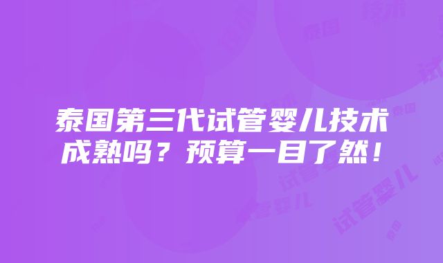 泰国第三代试管婴儿技术成熟吗？预算一目了然！