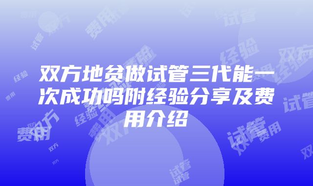 双方地贫做试管三代能一次成功吗附经验分享及费用介绍