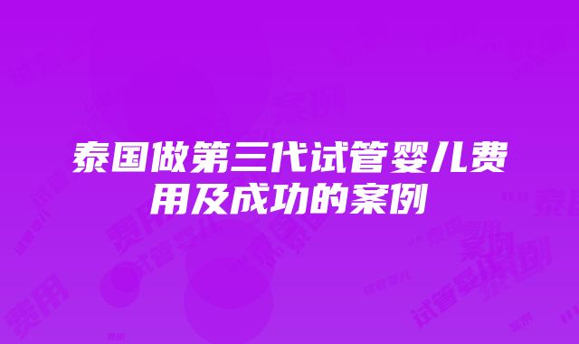 泰国做第三代试管婴儿费用及成功的案例