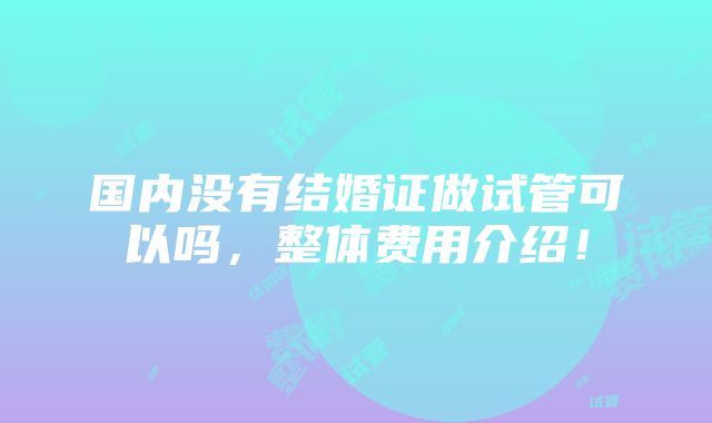 国内没有结婚证做试管可以吗，整体费用介绍！