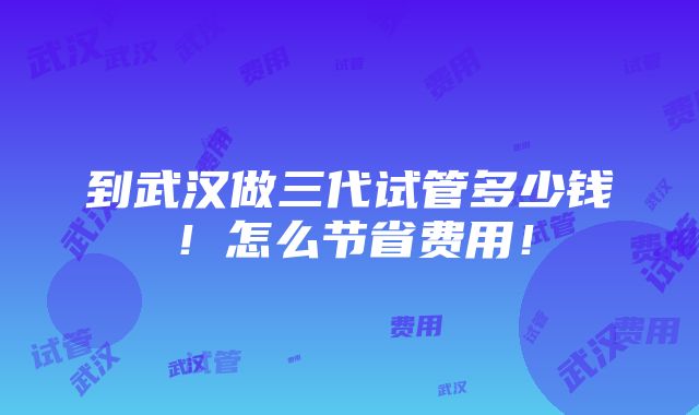 到武汉做三代试管多少钱！怎么节省费用！