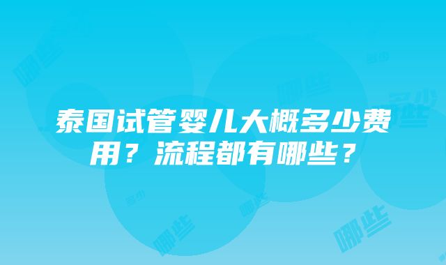 泰国试管婴儿大概多少费用？流程都有哪些？