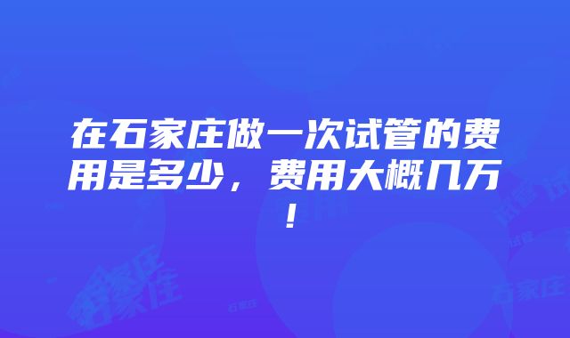 在石家庄做一次试管的费用是多少，费用大概几万！