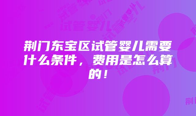 荆门东宝区试管婴儿需要什么条件，费用是怎么算的！