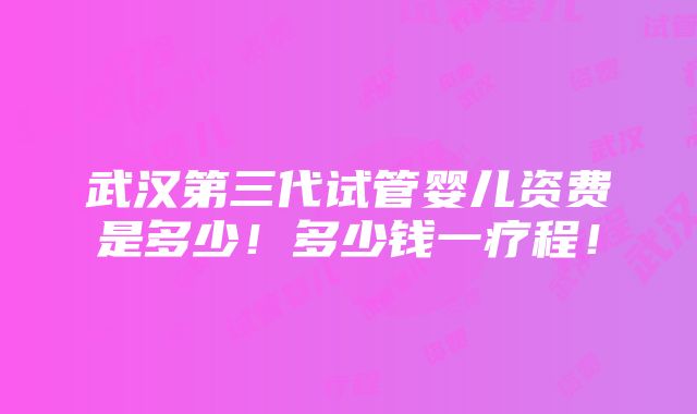 武汉第三代试管婴儿资费是多少！多少钱一疗程！