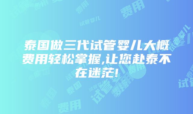 泰国做三代试管婴儿大概费用轻松掌握,让您赴泰不在迷茫!