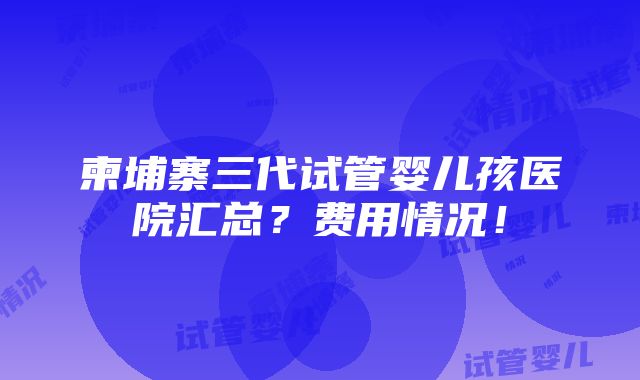 柬埔寨三代试管婴儿孩医院汇总？费用情况！