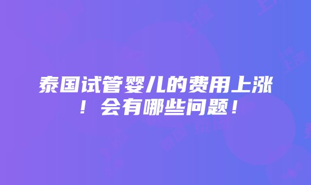 泰国试管婴儿的费用上涨！会有哪些问题！