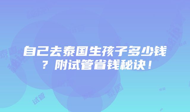 自己去泰国生孩子多少钱？附试管省钱秘诀！