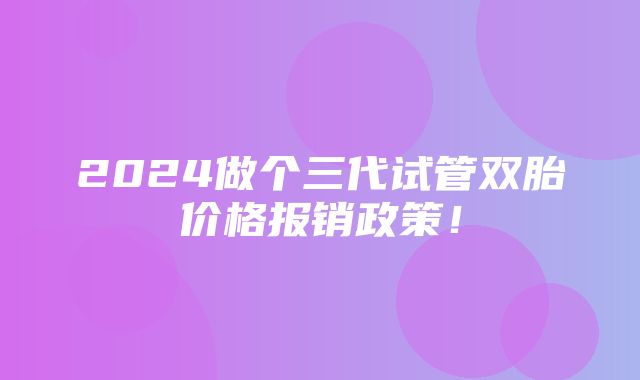 2024做个三代试管双胎价格报销政策！