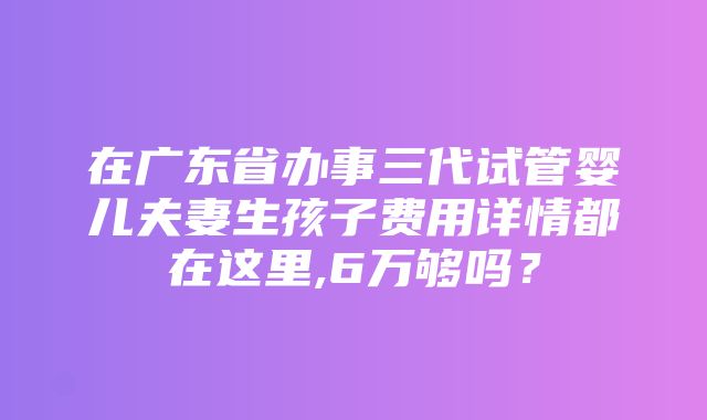 在广东省办事三代试管婴儿夫妻生孩子费用详情都在这里,6万够吗？