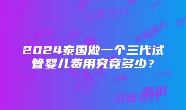 2024泰国做一个三代试管婴儿费用究竟多少？