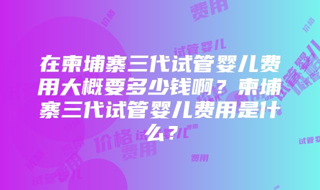 在柬埔寨三代试管婴儿费用大概要多少钱啊？柬埔寨三代试管婴儿费用是什么？