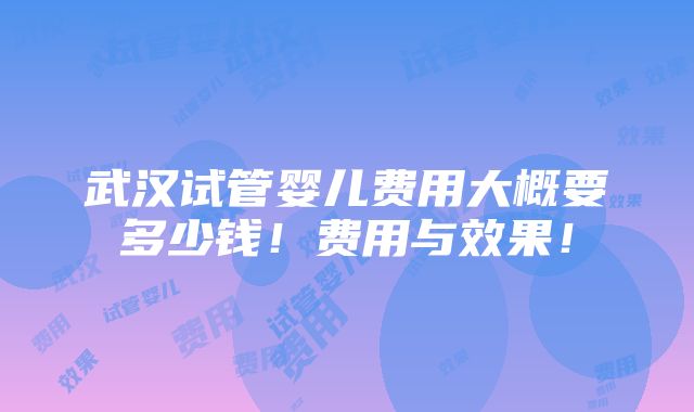 武汉试管婴儿费用大概要多少钱！费用与效果！