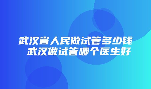 武汉省人民做试管多少钱 武汉做试管哪个医生好