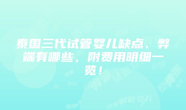 泰国三代试管婴儿缺点、弊端有哪些，附费用明细一览！