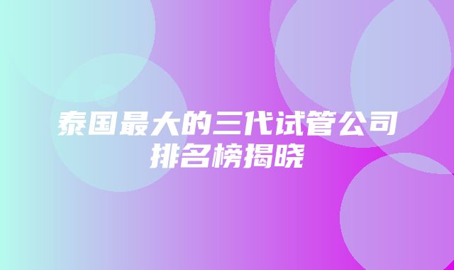 泰国最大的三代试管公司排名榜揭晓