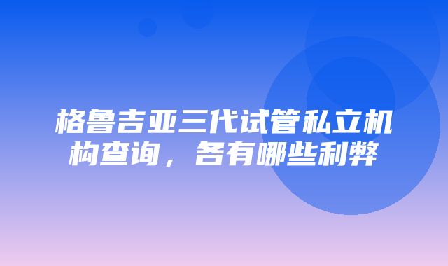 格鲁吉亚三代试管私立机构查询，各有哪些利弊