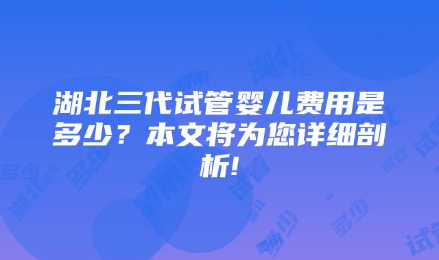 湖北三代试管婴儿费用是多少？本文将为您详细剖析!