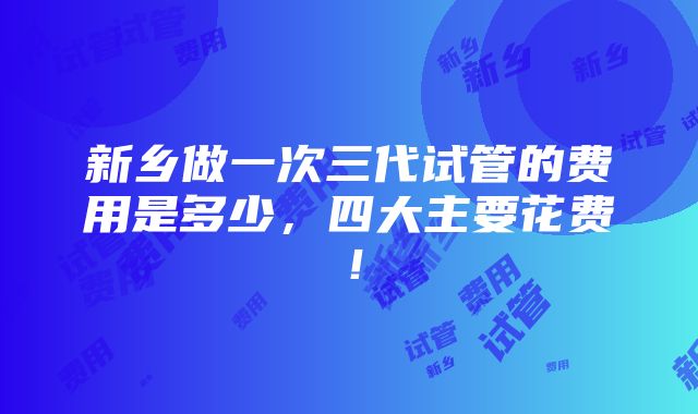 新乡做一次三代试管的费用是多少，四大主要花费！