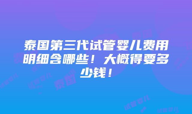 泰国第三代试管婴儿费用明细含哪些！大概得要多少钱！