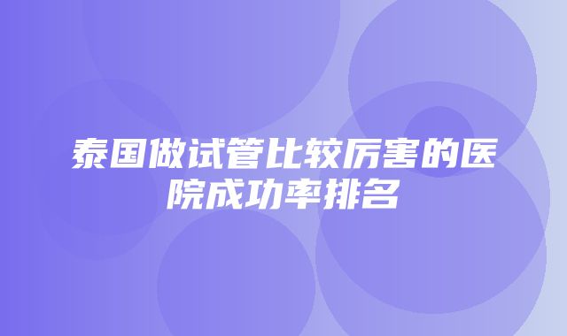 泰国做试管比较厉害的医院成功率排名