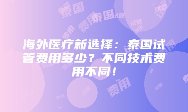 海外医疗新选择：泰国试管费用多少？不同技术费用不同！