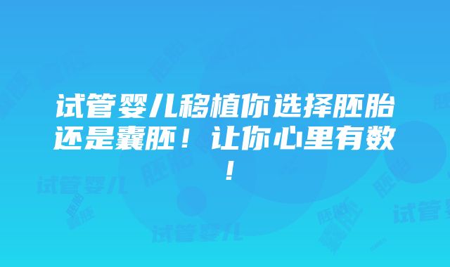 试管婴儿移植你选择胚胎还是囊胚！让你心里有数！