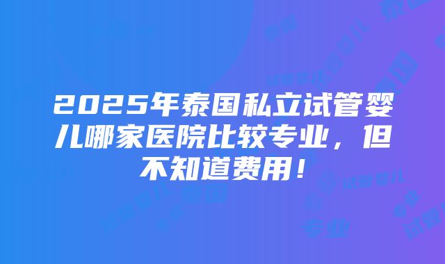 2025年泰国私立试管婴儿哪家医院比较专业，但不知道费用！