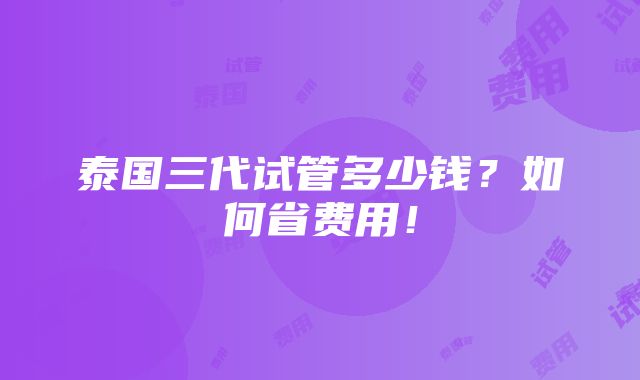 泰国三代试管多少钱？如何省费用！