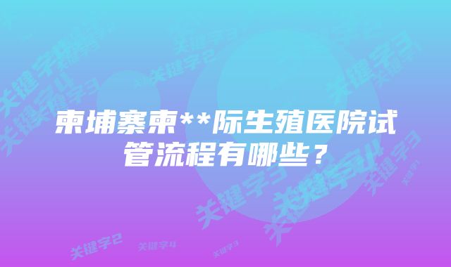 柬埔寨柬**际生殖医院试管流程有哪些？