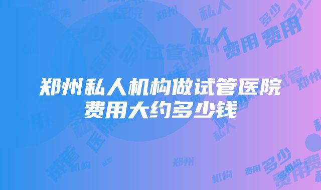 郑州私人机构做试管医院费用大约多少钱