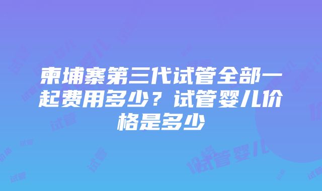 柬埔寨第三代试管全部一起费用多少？试管婴儿价格是多少