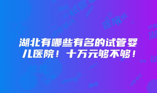 湖北有哪些有名的试管婴儿医院！十万元够不够！