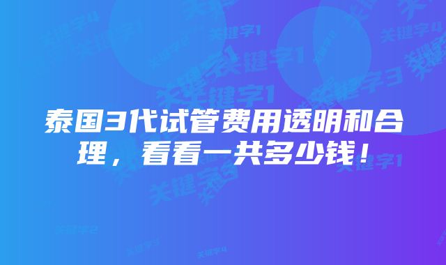 泰国3代试管费用透明和合理，看看一共多少钱！