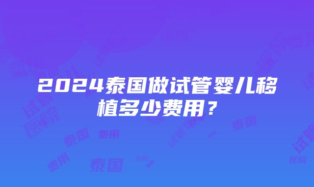 2024泰国做试管婴儿移植多少费用？