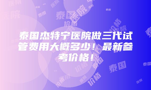 泰国杰特宁医院做三代试管费用大概多少！最新参考价格！