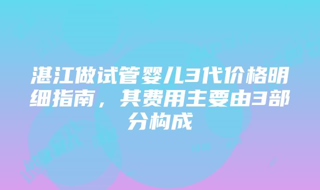 湛江做试管婴儿3代价格明细指南，其费用主要由3部分构成