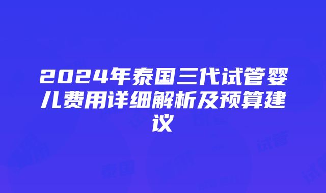 2024年泰国三代试管婴儿费用详细解析及预算建议